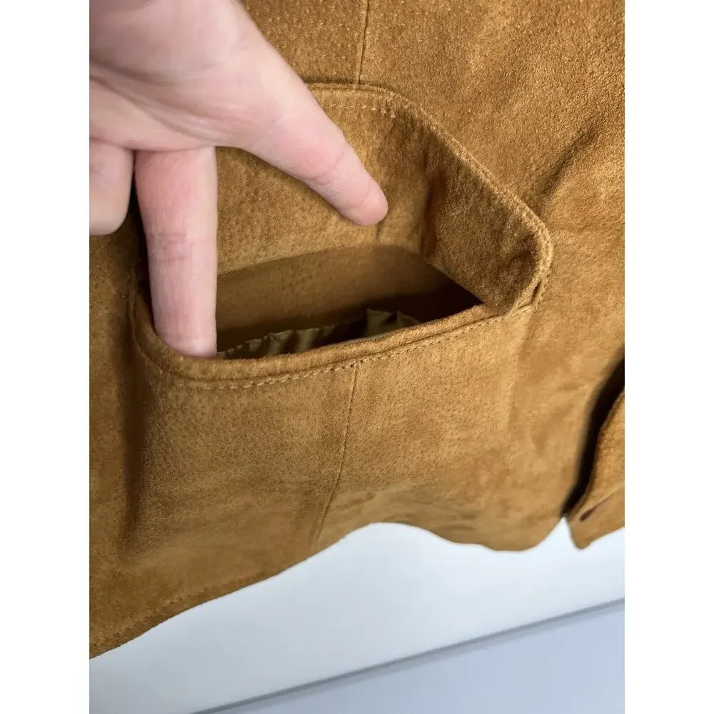 Vintage Leather Suede Vest Button Up Pockets Tan Brown Men's Size XL